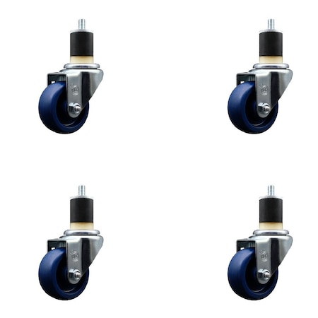 Service Caster 3'' Solid Poly Wheel Swivel 1-7/8'' Expanding Stem Caster Set, 4PK SCC-EX20S314-SPUS-178-4